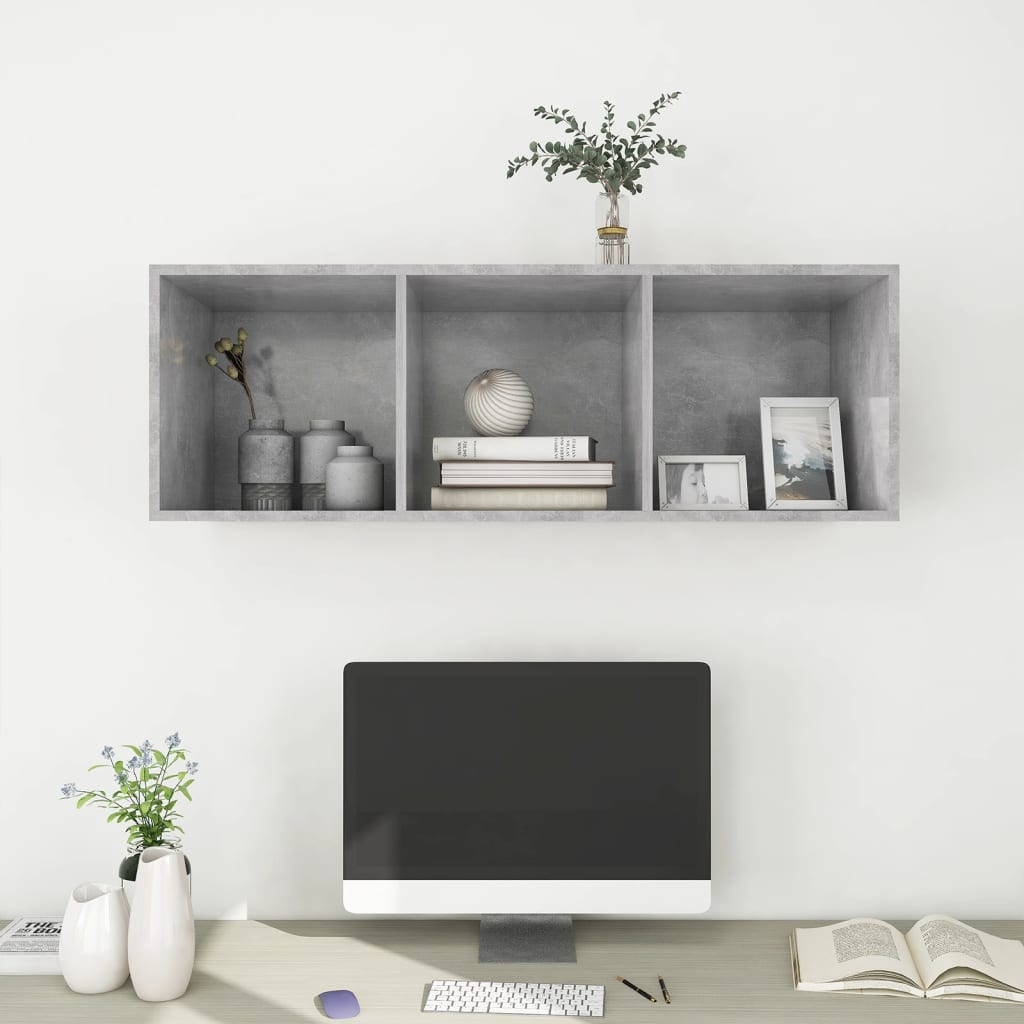vidaXL Dulap TV montat pe perete, gri beton, 37x37x107 cm, PAL