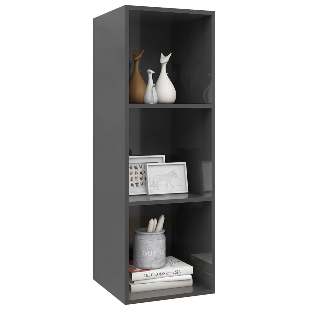 vidaXL Dulap TV montat pe perete, gri extralucios, 37x37x107 cm, PAL