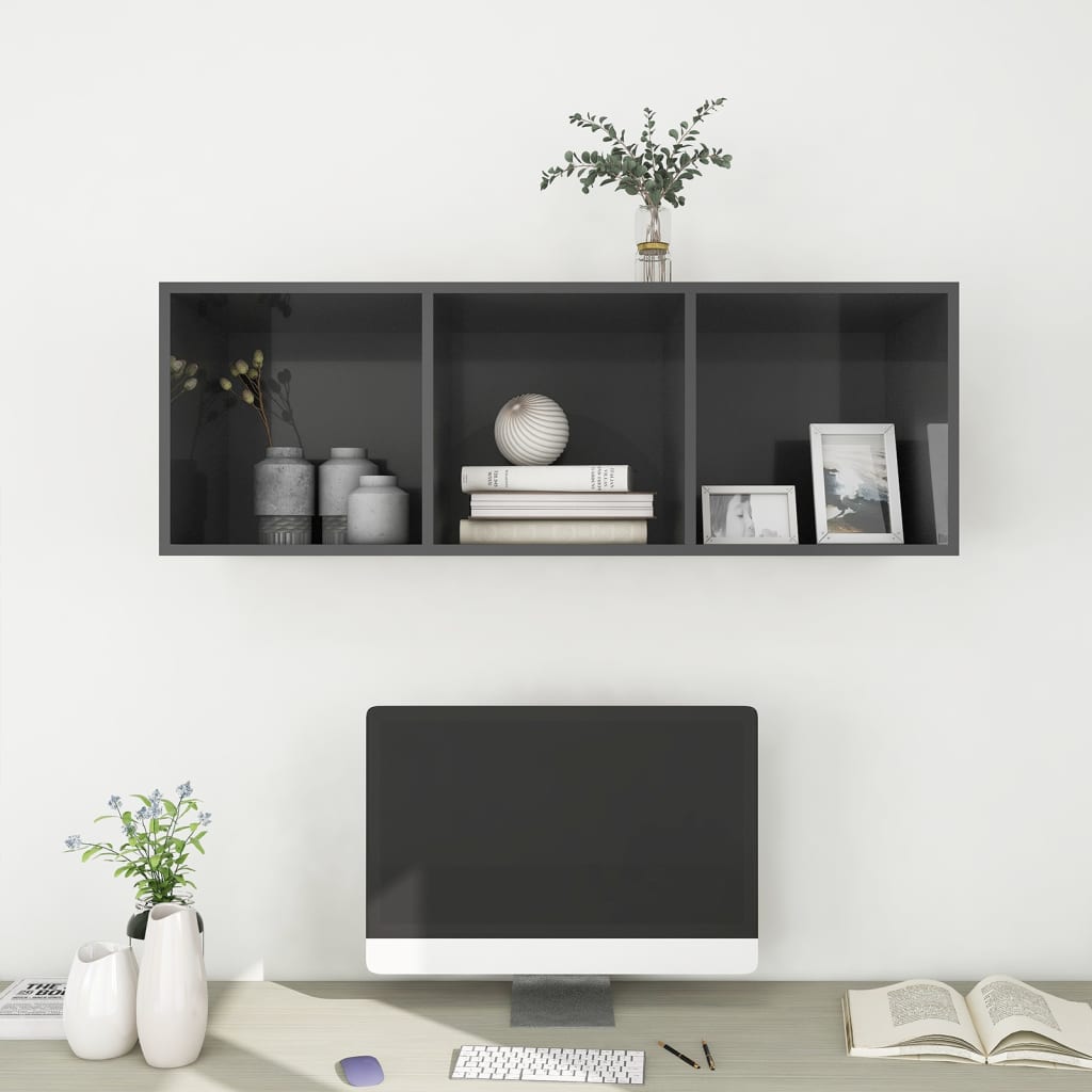 vidaXL Dulap TV montat pe perete, gri extralucios, 37x37x107 cm, PAL