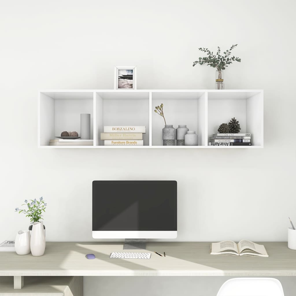vidaXL Dulap TV montat pe perete, alb, 37x37x142,5 cm, PAL