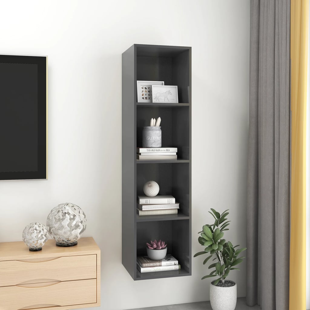 vidaXL Dulap TV montat pe perete, gri, 37x37x142,5 cm, PAL