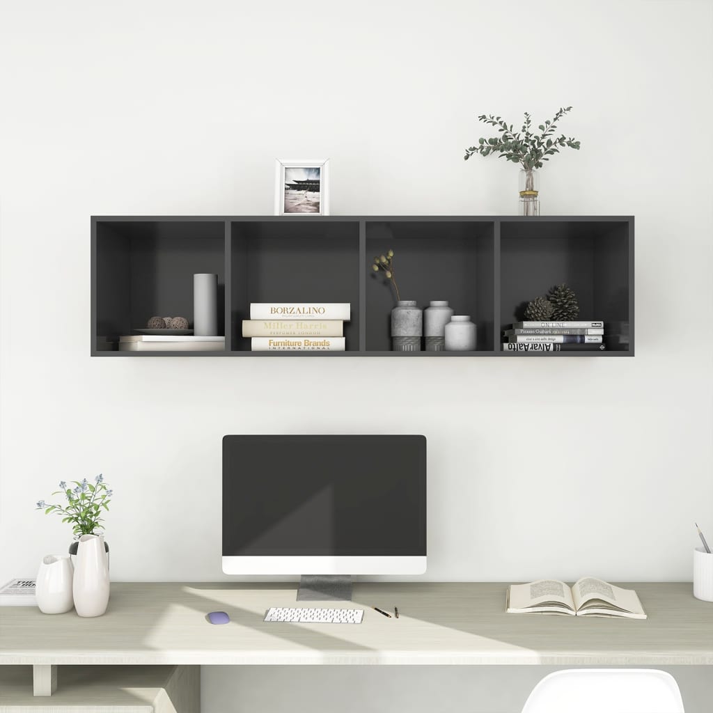 vidaXL Dulap TV montat pe perete, gri, 37x37x142,5 cm, PAL