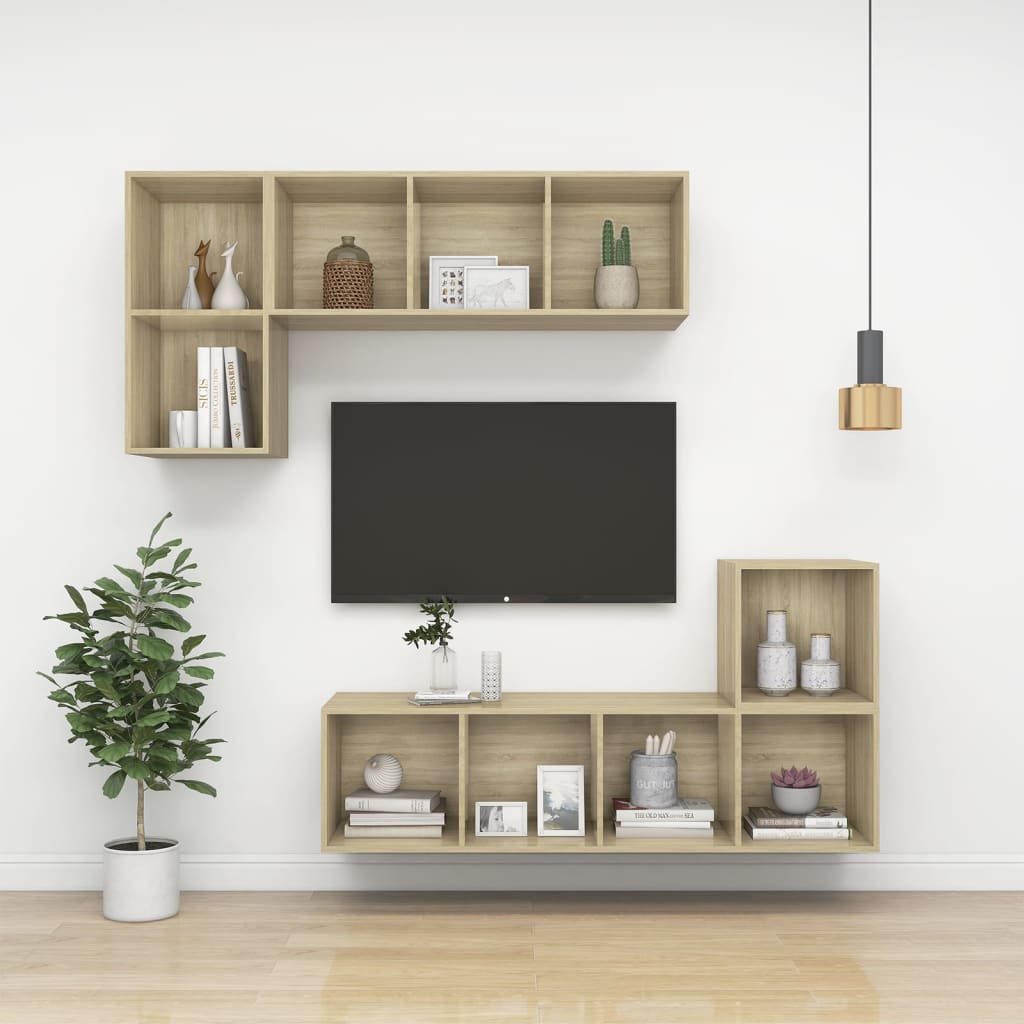 vidaXL Dulap TV montat pe perete, stejar Sonoma, 37x37x142,5 cm, PAL