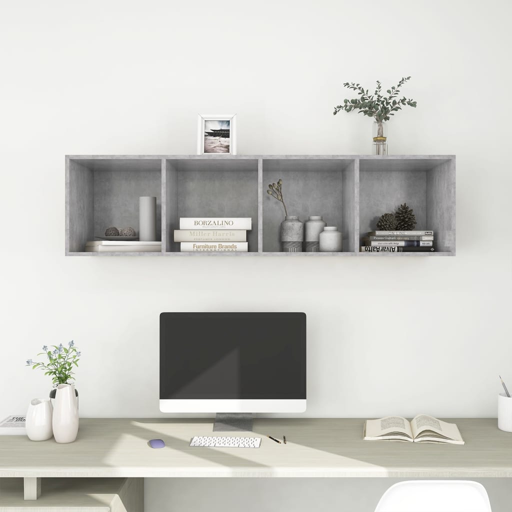 vidaXL Dulap TV montat pe perete, gri beton, 37x37x142,5 cm, PAL
