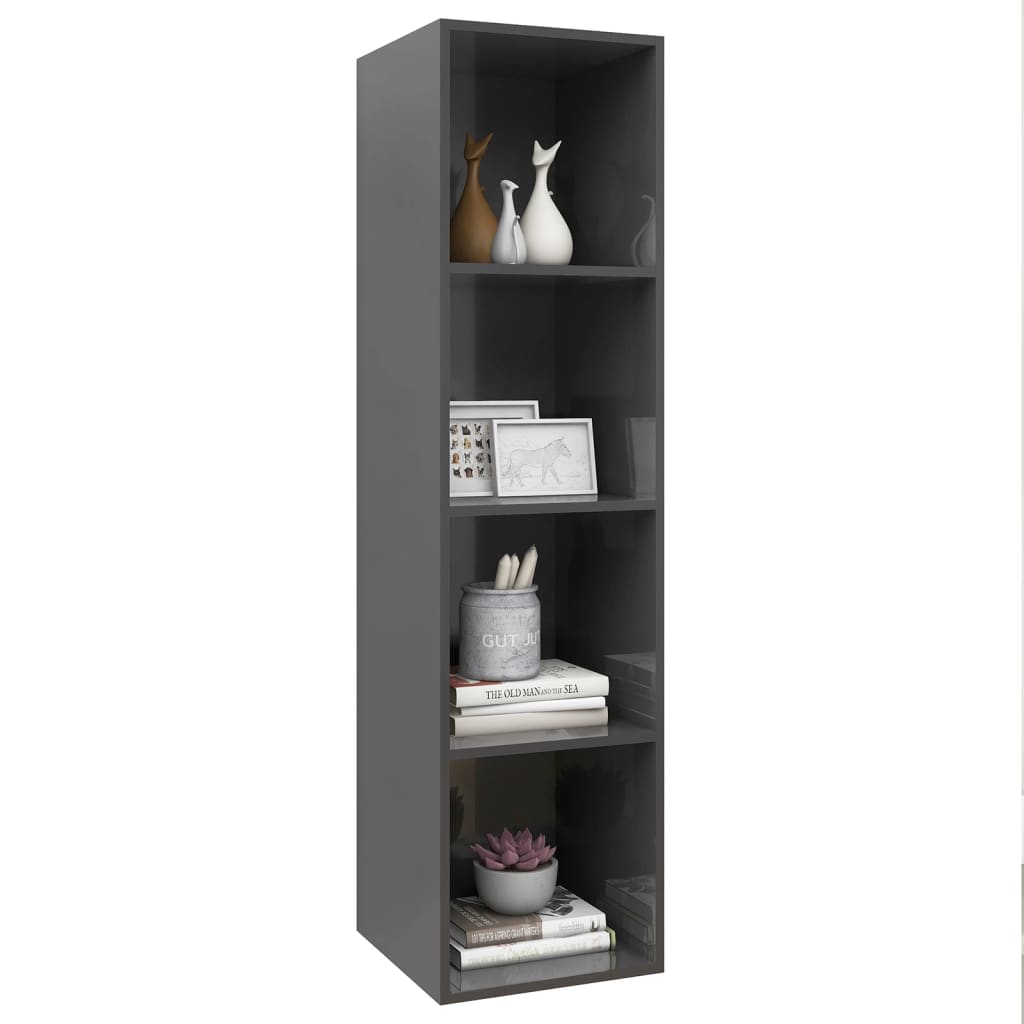 vidaXL Dulap TV montat pe perete, gri extralucios, 37x37x142,5 cm, PAL