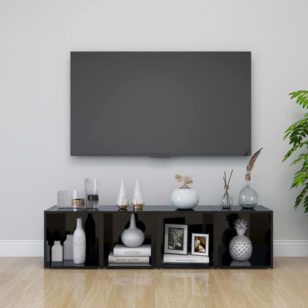vidaXL Comode TV, 4 buc., negru extralucios, 37x35x37 cm, PAL
