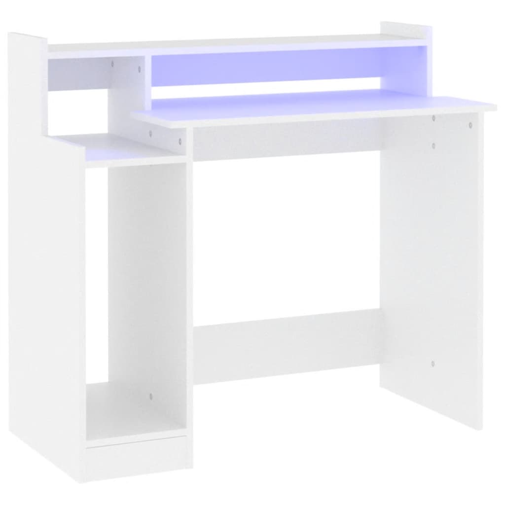 vidaXL Birou cu lumini LED, alb, 97x90x45 cm lemn compozit vidaXL Birou cu lumini LED, alb, 97x90x45 cm lemn compozit