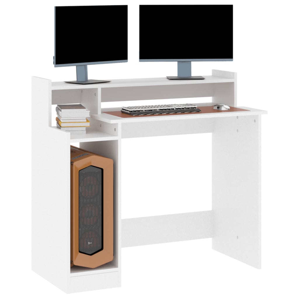 vidaXL Birou cu lumini LED, alb, 97x90x45 cm lemn compozit vidaXL Birou cu lumini LED, alb, 97x90x45 cm lemn compozit