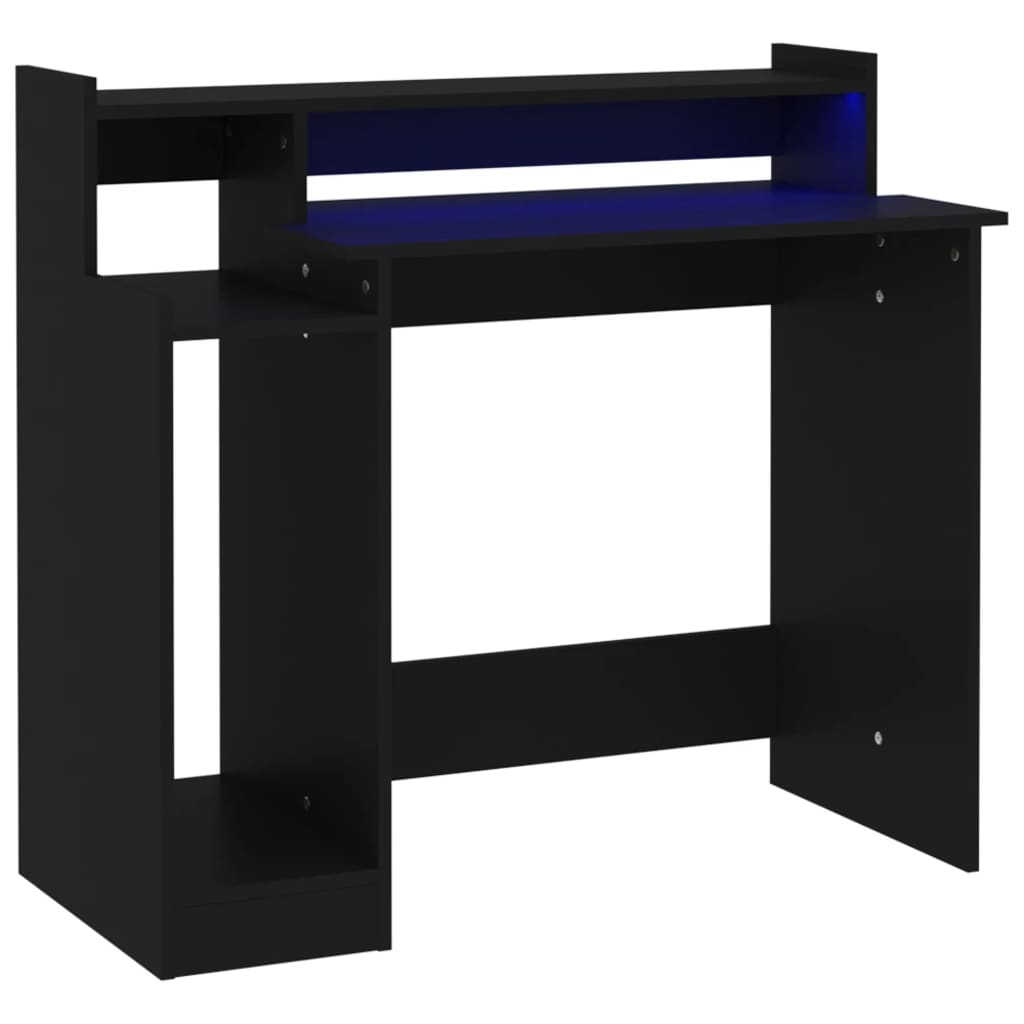 vidaXL Birou cu lumini LED, negru, 97x45x90 cm, lemn prelucrat vidaXL Birou cu lumini LED, negru, 97x45x90 cm, lemn prelucrat