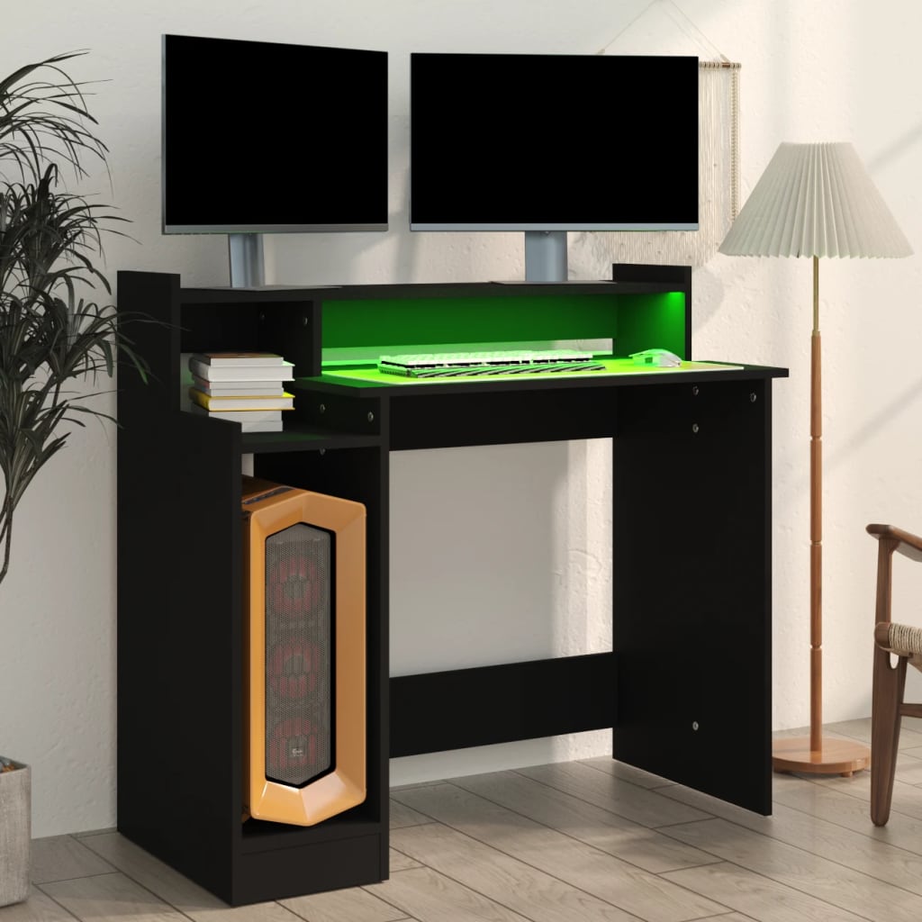 vidaXL Birou cu lumini LED, negru, 97x45x90 cm, lemn prelucrat vidaXL Birou cu lumini LED, negru, 97x45x90 cm, lemn prelucrat