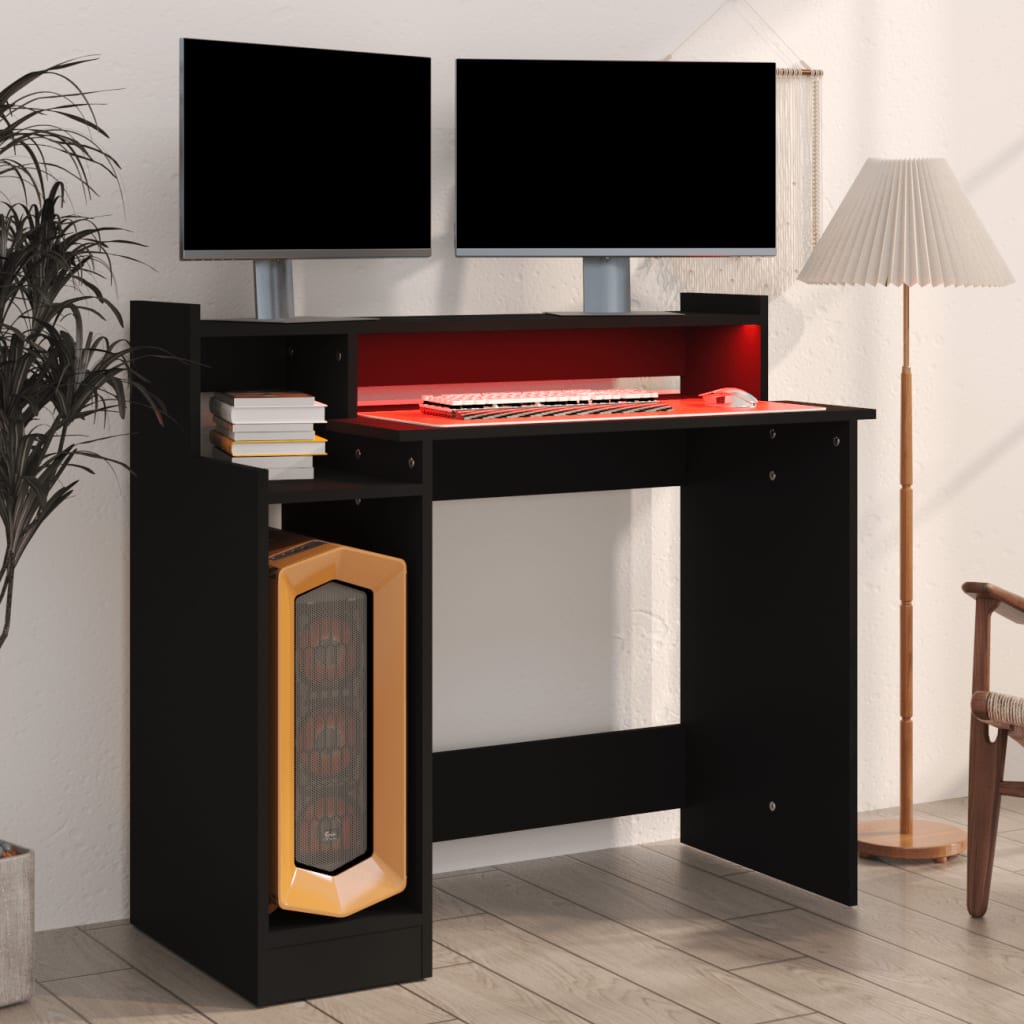 vidaXL Birou cu lumini LED, negru, 97x45x90 cm, lemn prelucrat vidaXL Birou cu lumini LED, negru, 97x45x90 cm, lemn prelucrat