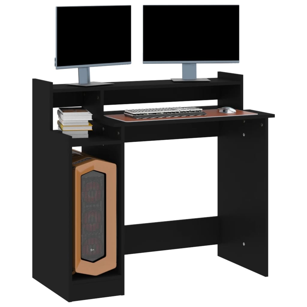 vidaXL Birou cu lumini LED, negru, 97x45x90 cm, lemn prelucrat vidaXL Birou cu lumini LED, negru, 97x45x90 cm, lemn prelucrat