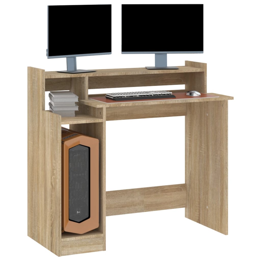 vidaXL Birou cu lumini LED, stejar sonoma, 97x90x45 cm, lemn compozit vidaXL Birou cu lumini LED, stejar sonoma, 97x90x45 cm, lemn compozit