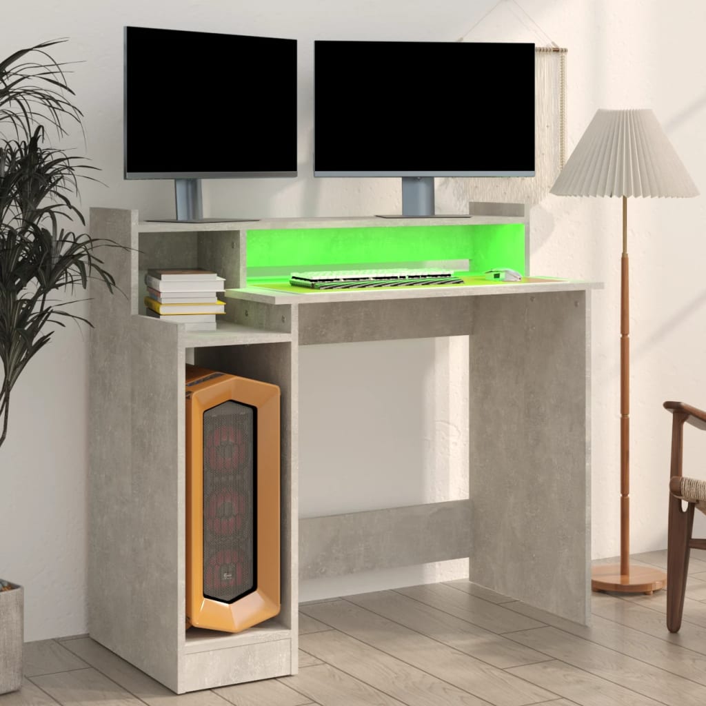 vidaXL Birou cu lumini LED, gri beton, 97x90x45 cm, lemn compozit vidaXL Birou cu lumini LED, gri beton, 97x90x45 cm, lemn compozit