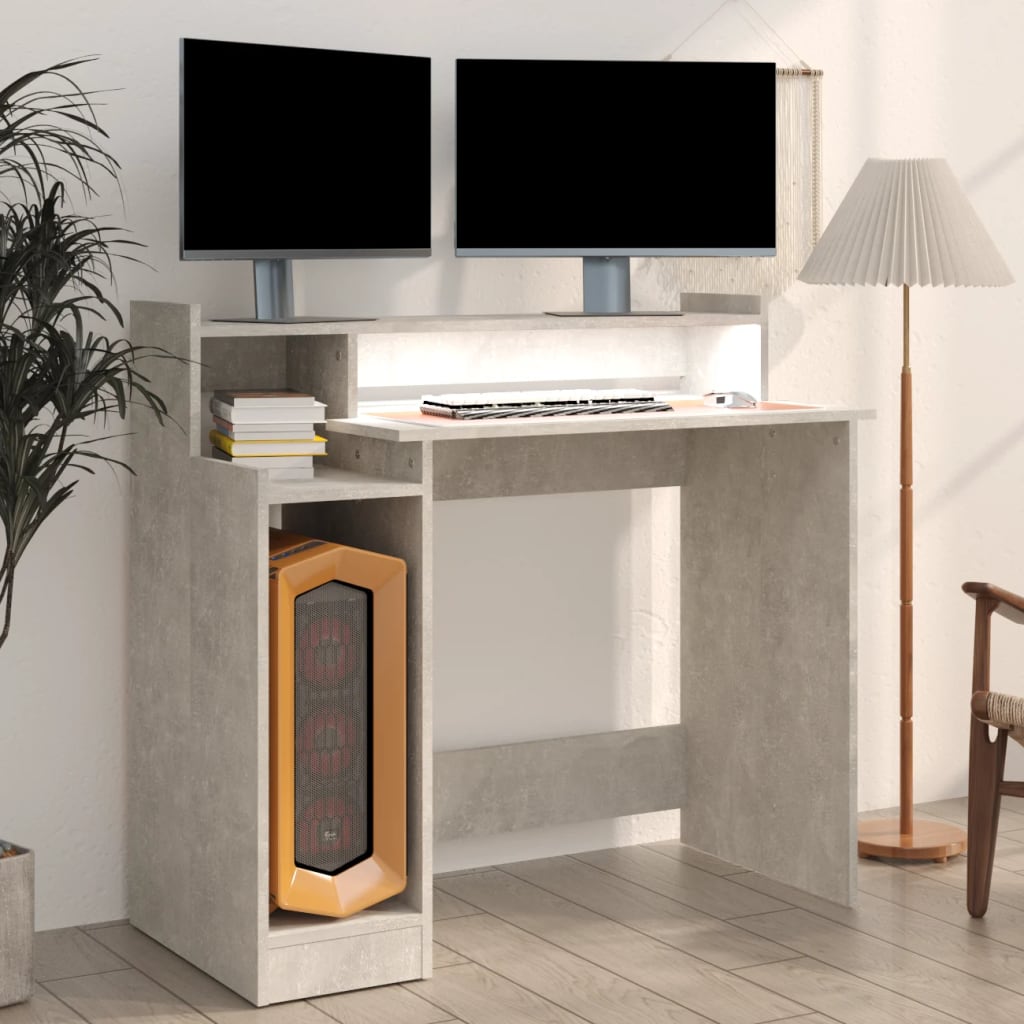 vidaXL Birou cu lumini LED, gri beton, 97x90x45 cm, lemn compozit vidaXL Birou cu lumini LED, gri beton, 97x90x45 cm, lemn compozit