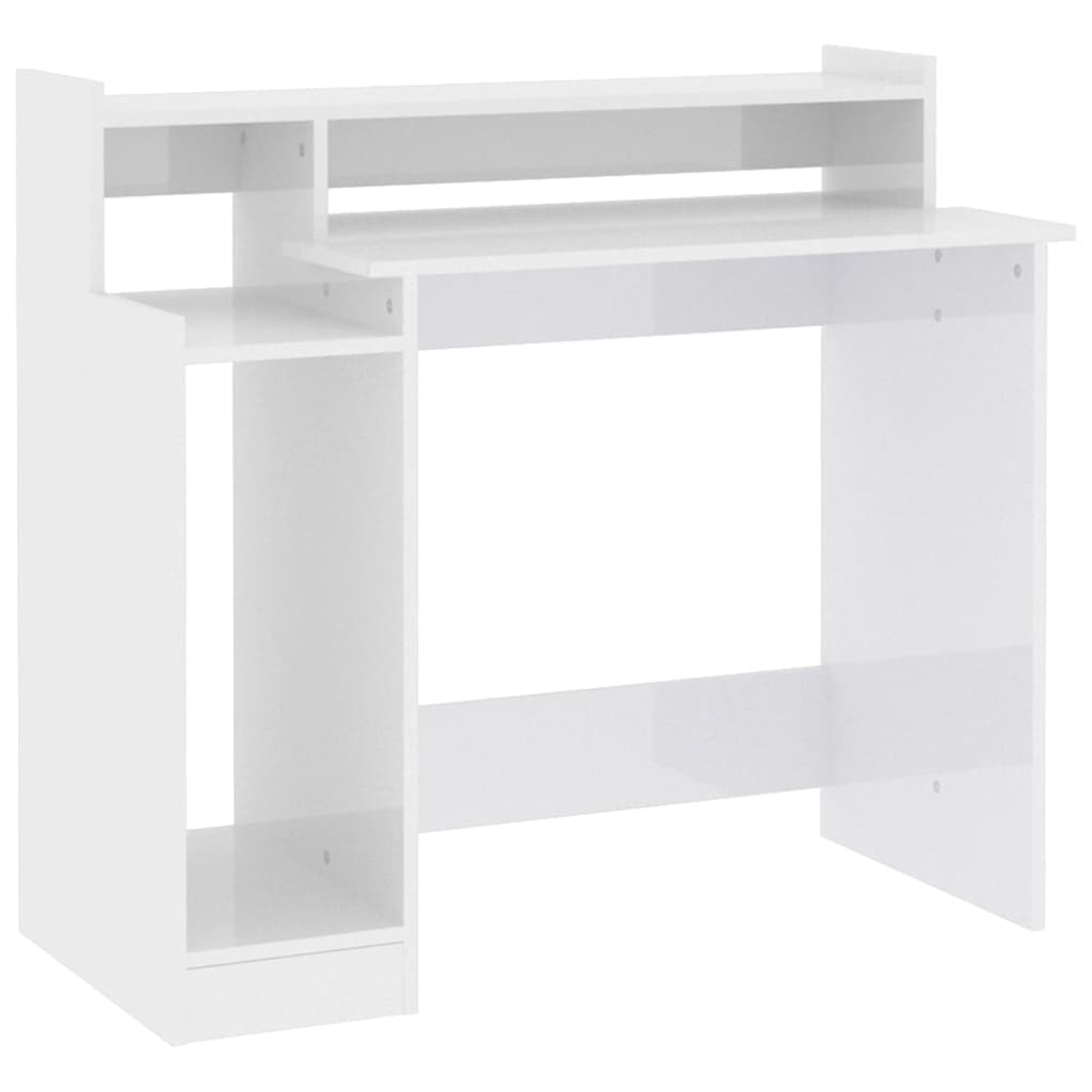 vidaXL Birou cu lumini LED alb extralucios 97x90x45 cm lemn compozit vidaXL Birou cu lumini LED alb extralucios 97x90x45 cm lemn compozit