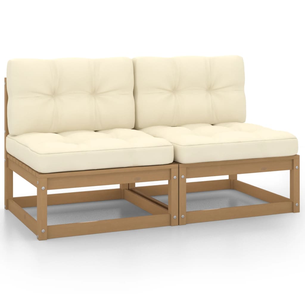 vidaXL Canapele de mijloc grădină, perne crem, 2 buc., lemn masiv pin vidaXL Canapele de mijloc grădină, perne crem, 2 buc., lemn masiv pin