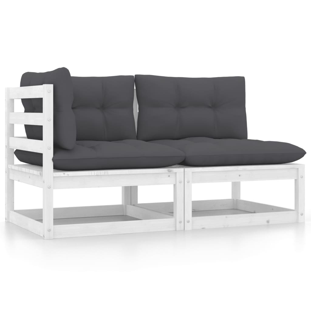 vidaXL Set mobilier de grădină cu perne, 2 piese, alb, lemn masiv pin vidaXL Set mobilier de grădină cu perne, 2 piese, alb, lemn masiv pin