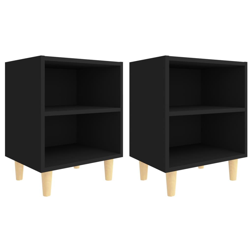 vidaXL Noptiere cu picioare lemn masiv, 2 buc., negru, 40x30x50 cm