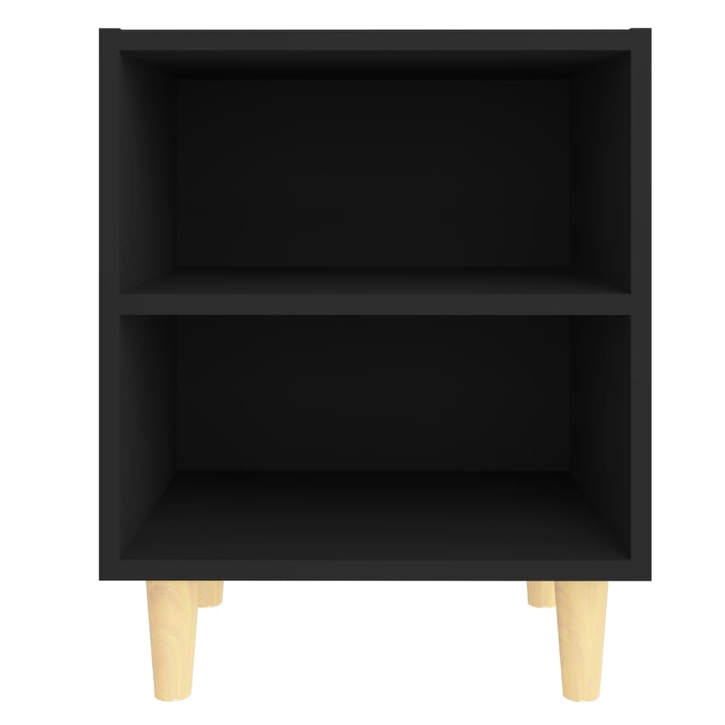 vidaXL Noptiere cu picioare lemn masiv, 2 buc., negru, 40x30x50 cm