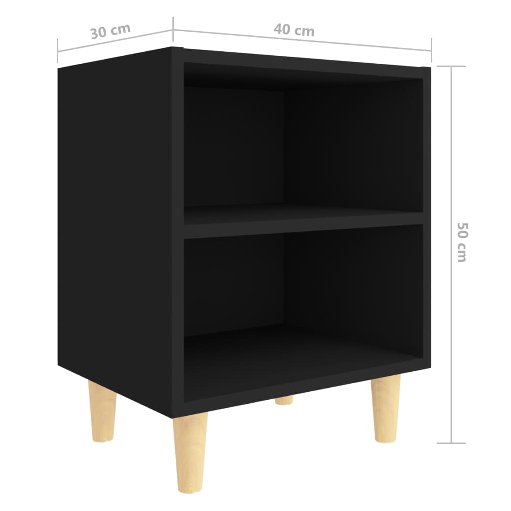 vidaXL Noptiere cu picioare lemn masiv, 2 buc., negru, 40x30x50 cm