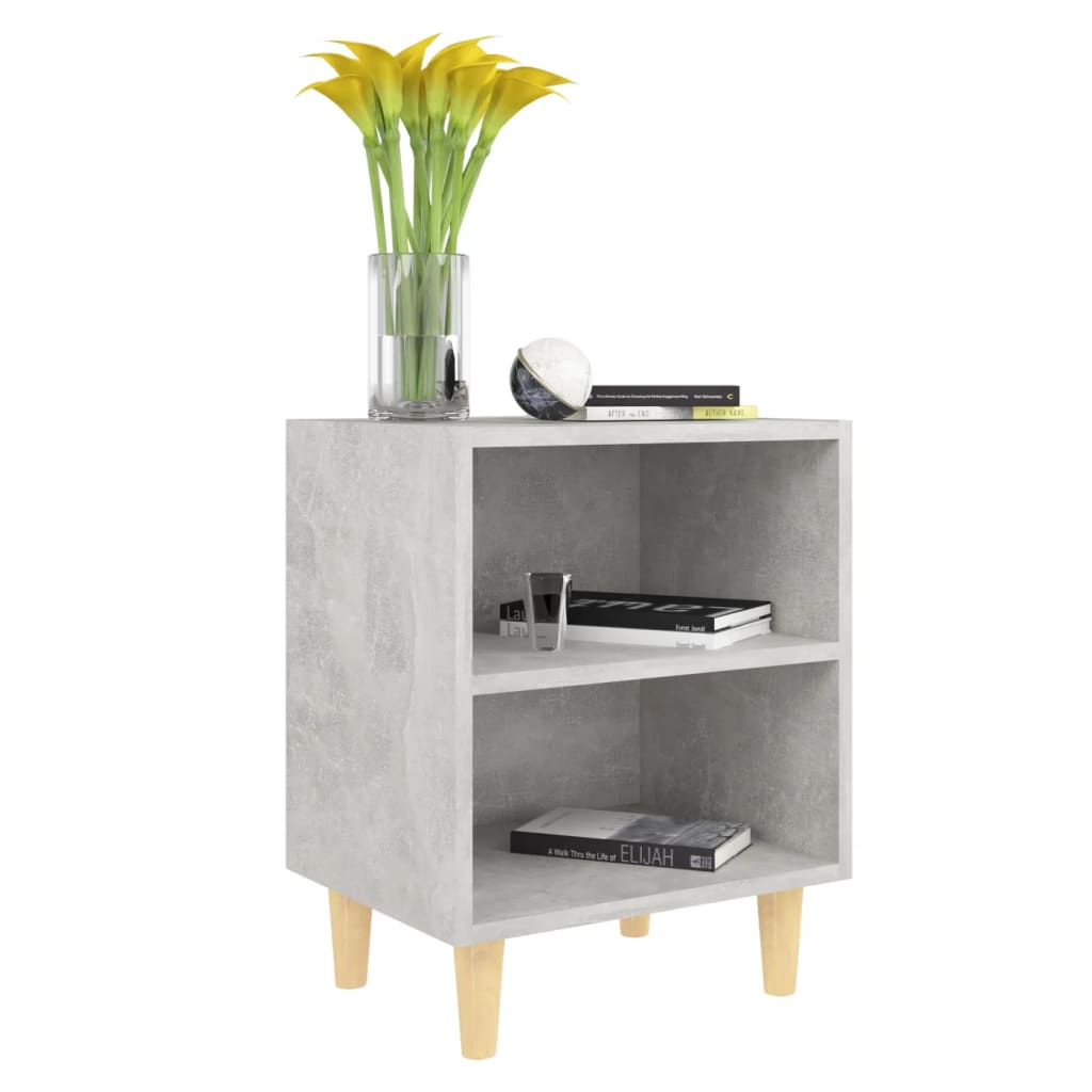 vidaXL Noptieră cu picioare din lemn masiv, gri beton, 40x30x50 cm vidaXL Noptieră cu picioare din lemn masiv, gri beton, 40x30x50 cm