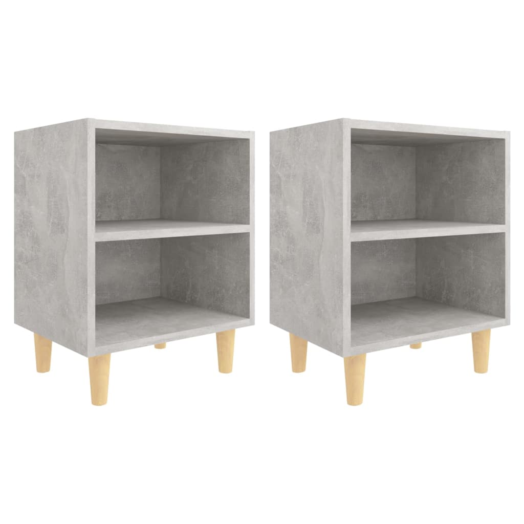 vidaXL Noptiere cu picioare din lemn masiv, 2 buc., gri beton, 40x30x50 cm