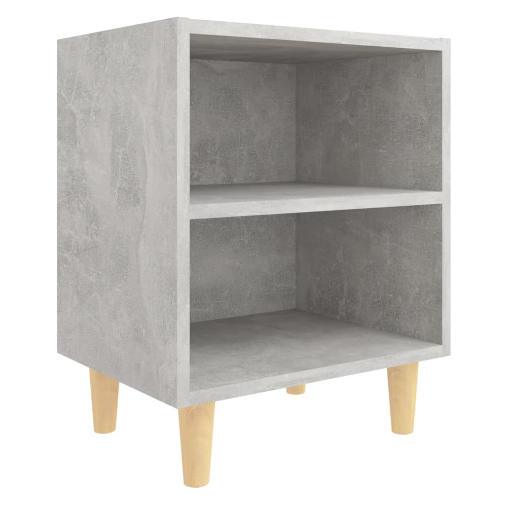 vidaXL Noptiere cu picioare din lemn masiv, 2 buc., gri beton, 40x30x50 cm