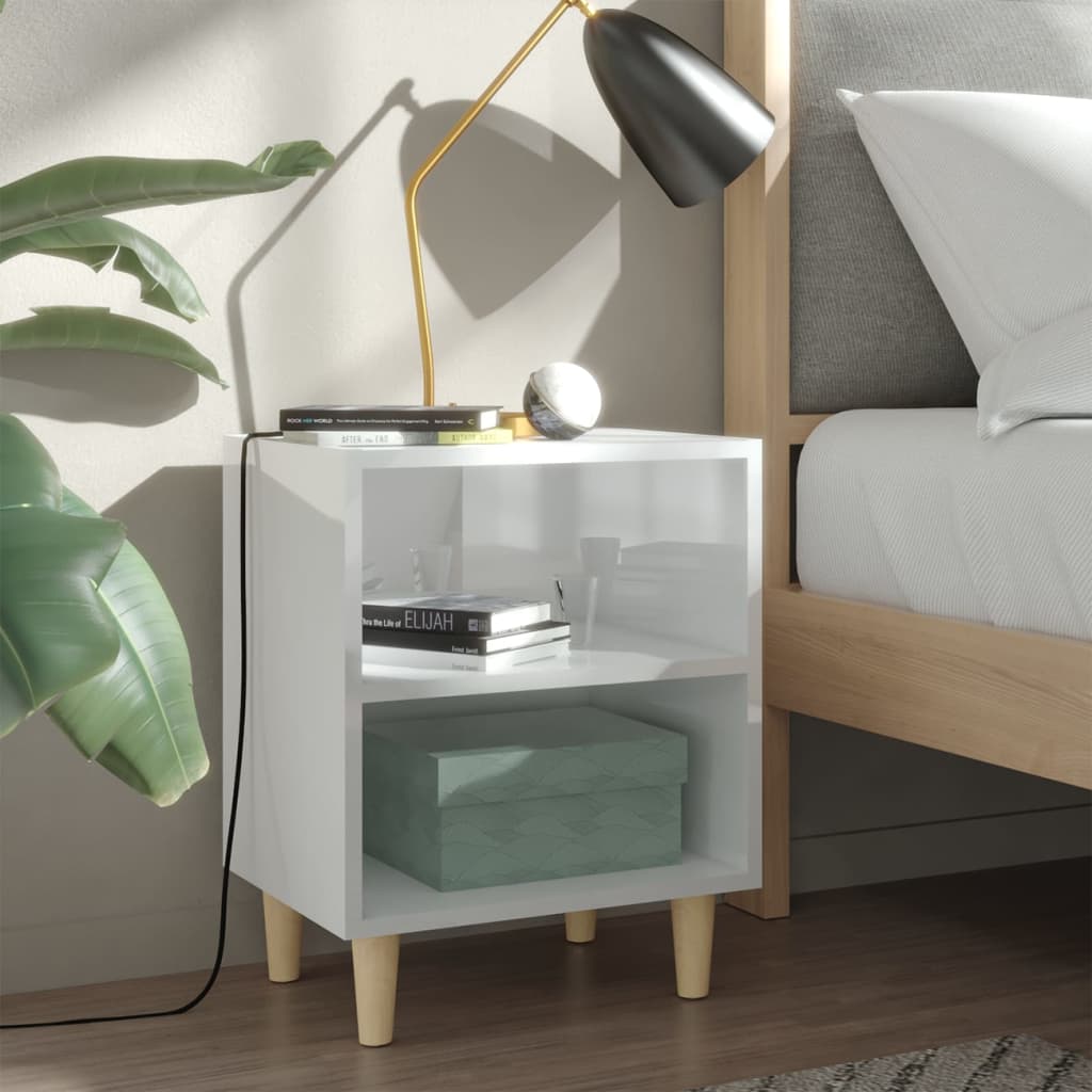 vidaXL Noptiere cu picioare lemn, 2 buc, alb extralucios, 40x30x50 cm vidaXL Noptiere cu picioare lemn, 2 buc, alb extralucios, 40x30x50 cm