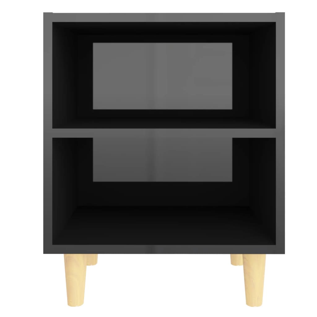 vidaXL Comodă TV, picioare lemn masiv, negru extralucios, 40x30x50 cm