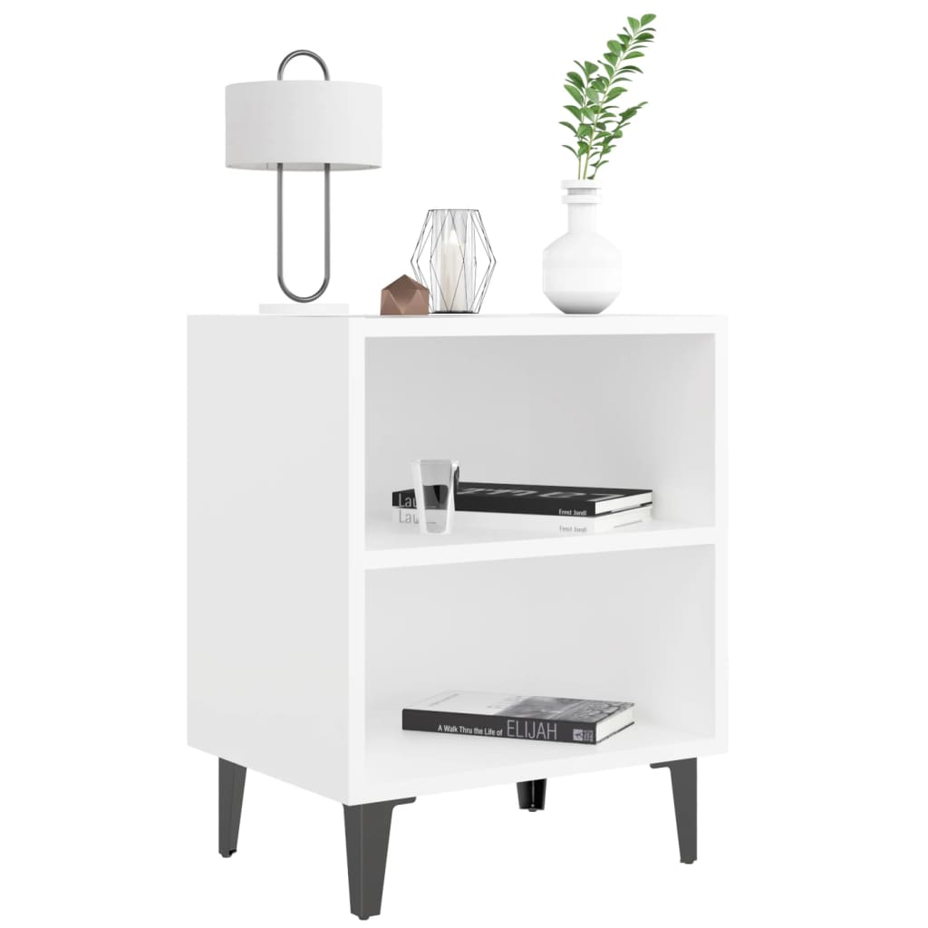 vidaXL Noptieră cu picioare metalice, alb, 40x30x50 cm vidaXL Noptieră cu picioare metalice, alb, 40x30x50 cm