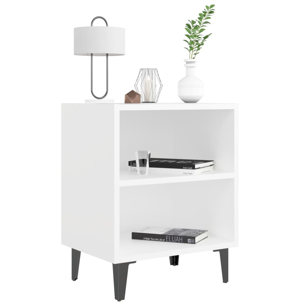 vidaXL Noptiere cu picioare metalice, 2 buc, alb, 40x30x50 cm