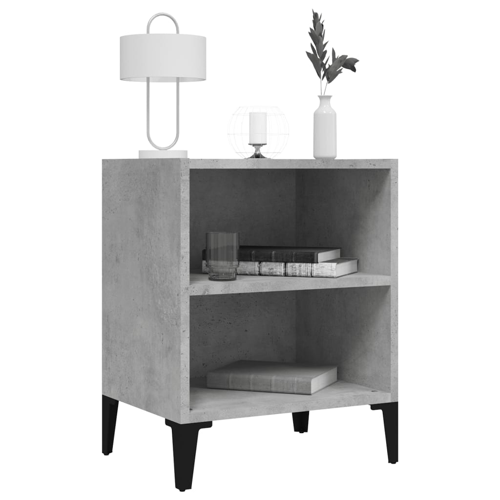 vidaXL Noptieră cu picioare metalice, gri beton, 40x30x50 cm