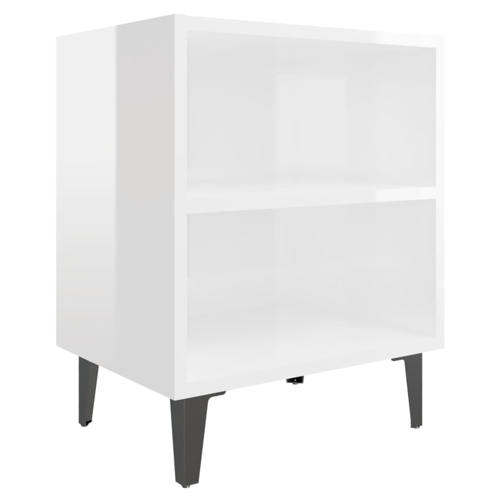 vidaXL Noptiere, picioare metalice, 2 buc. alb extralucios 40x30x50 cm vidaXL Noptiere, picioare metalice, 2 buc. alb extralucios 40x30x50 cm