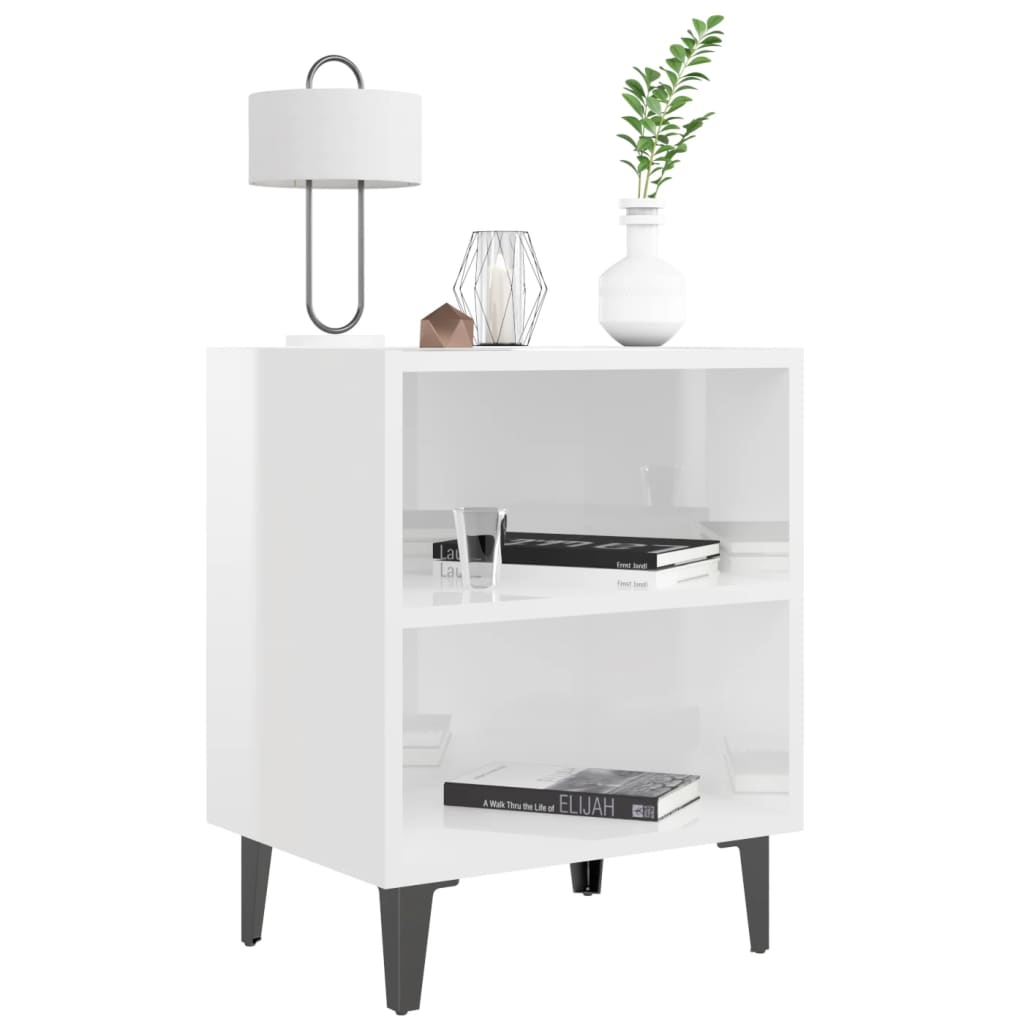 vidaXL Noptiere, picioare metalice, 2 buc. alb extralucios 40x30x50 cm vidaXL Noptiere, picioare metalice, 2 buc. alb extralucios 40x30x50 cm