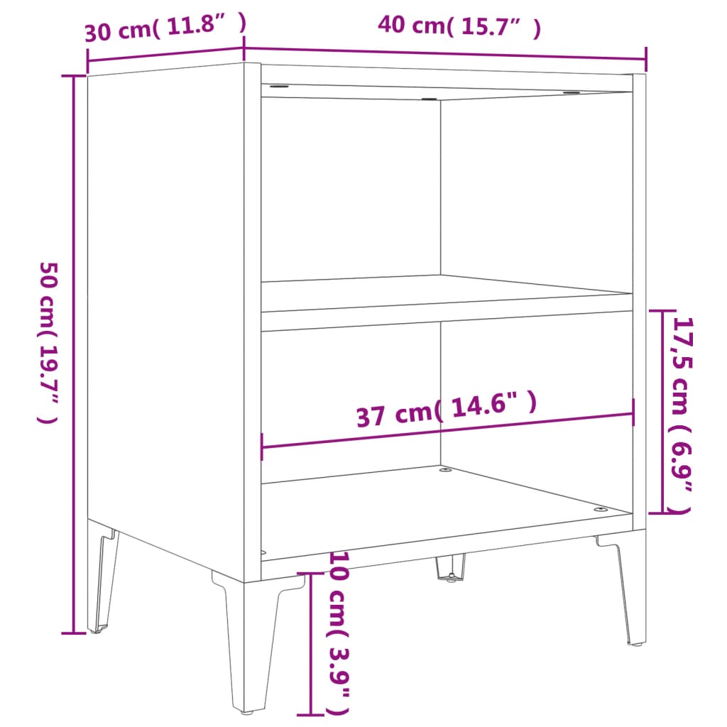 vidaXL Noptiere, picioare metalice, 2 buc. alb extralucios 40x30x50 cm vidaXL Noptiere, picioare metalice, 2 buc. alb extralucios 40x30x50 cm