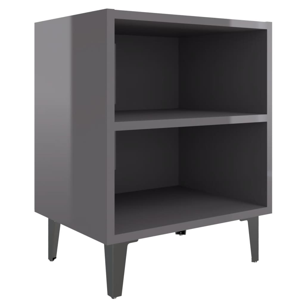 vidaXL Noptieră cu picioare metalice, gri extra lucios, 40x30x50 cm vidaXL Noptieră cu picioare metalice, gri extra lucios, 40x30x50 cm