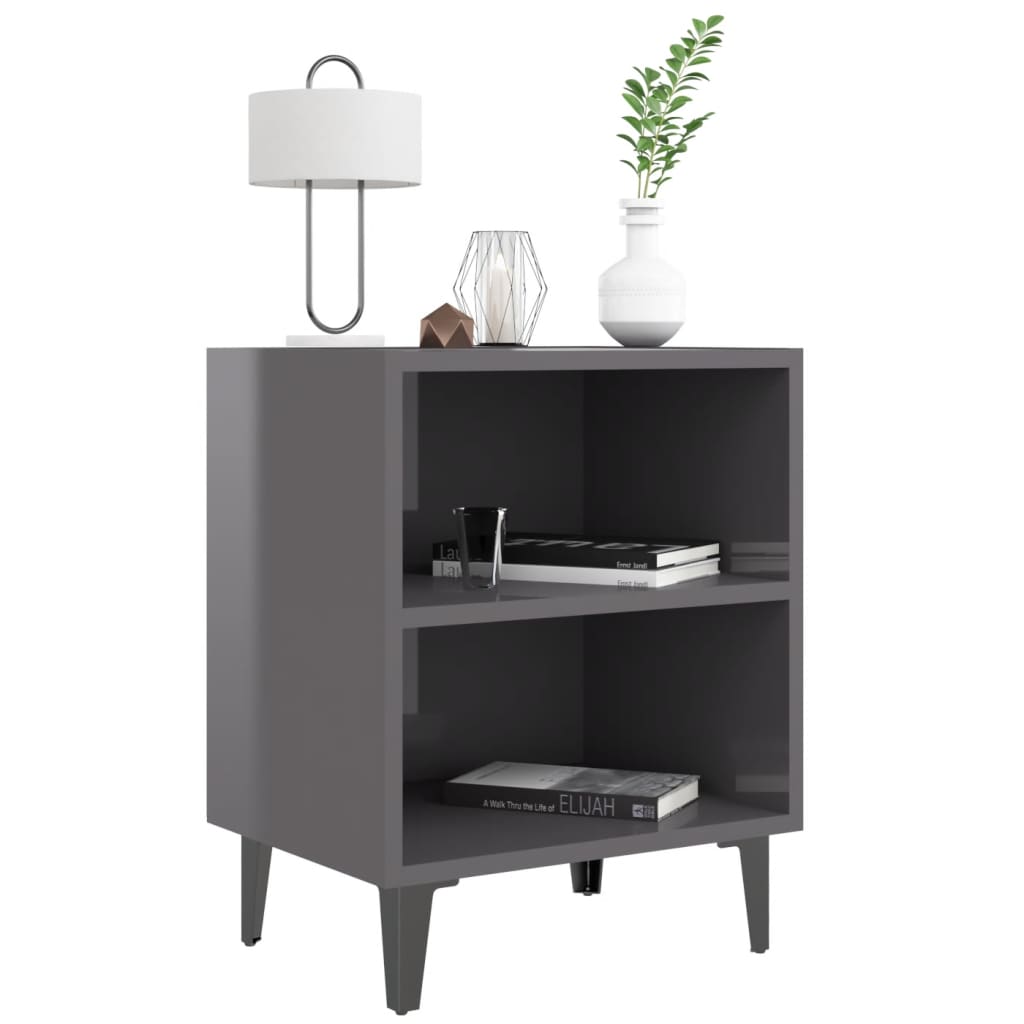 vidaXL Noptieră cu picioare metalice, gri extra lucios, 40x30x50 cm vidaXL Noptieră cu picioare metalice, gri extra lucios, 40x30x50 cm