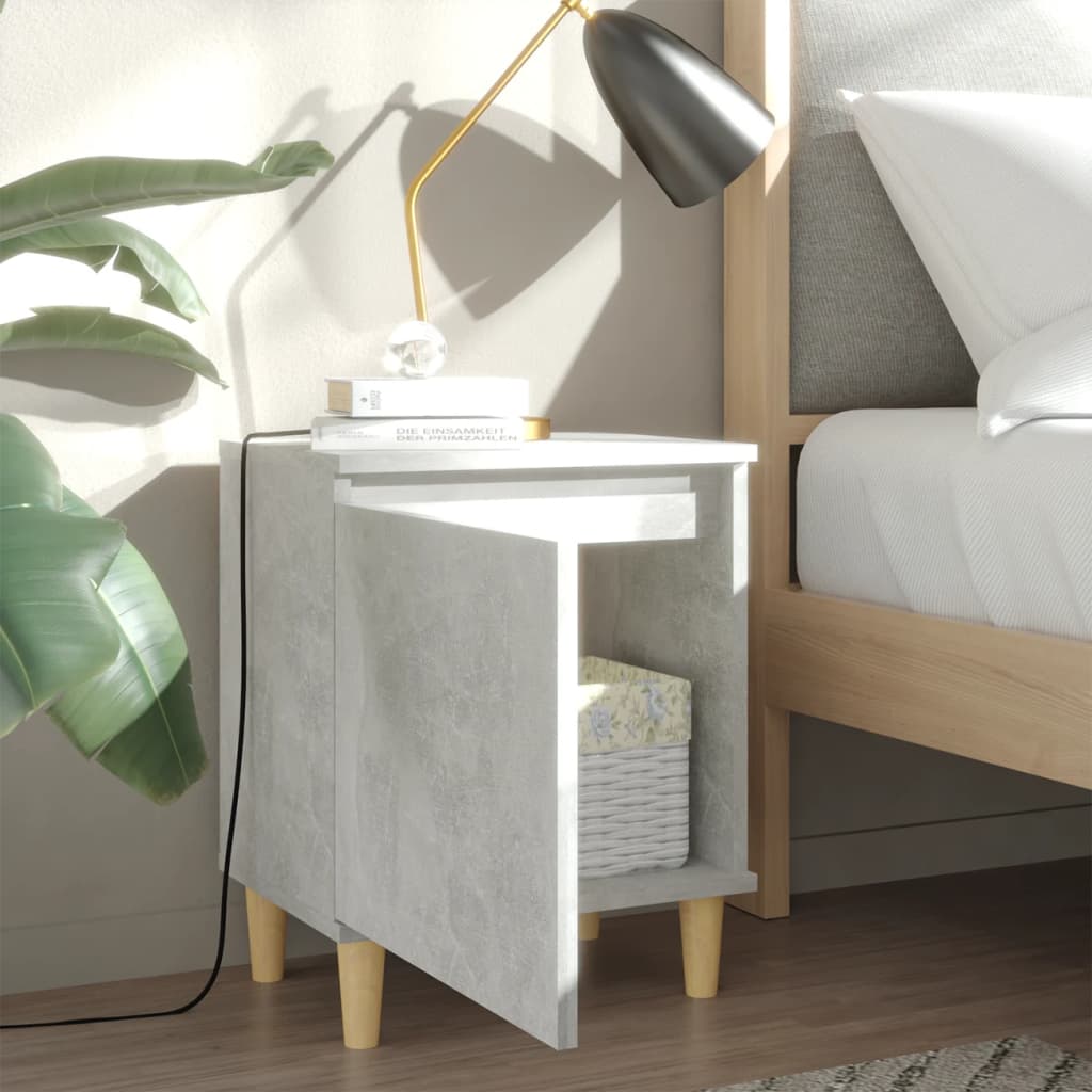 vidaXL Noptieră cu picioare din lemn masiv, gri beton, 40x30x50 cm vidaXL Noptieră cu picioare din lemn masiv, gri beton, 40x30x50 cm