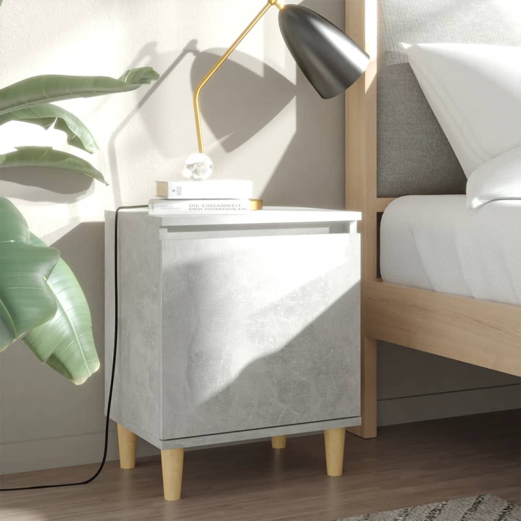vidaXL Noptieră cu picioare din lemn masiv, gri beton, 40x30x50 cm vidaXL Noptieră cu picioare din lemn masiv, gri beton, 40x30x50 cm