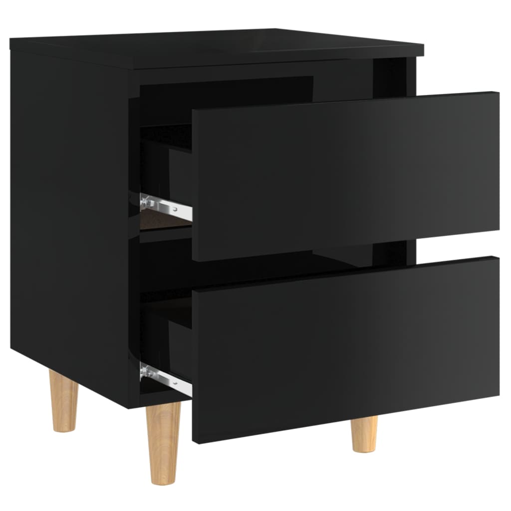 vidaXL Noptieră & picioare lemn masiv pin negru extralucios 40x35x50cm