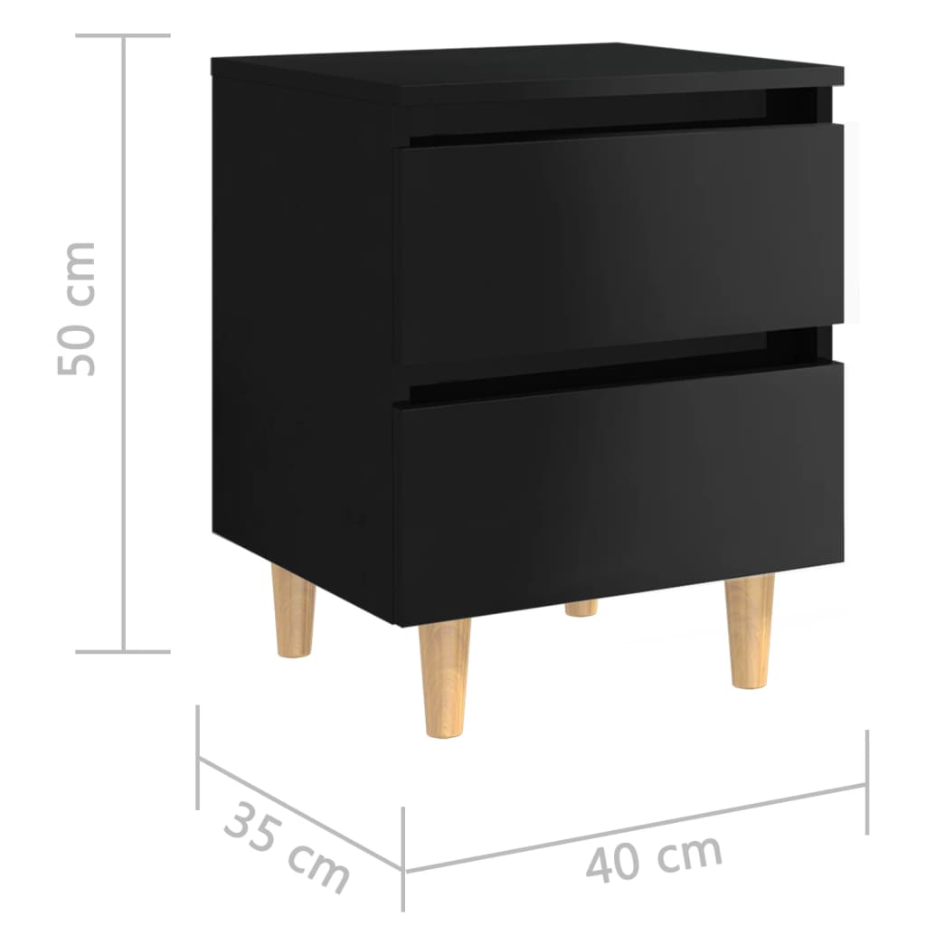 vidaXL Noptieră & picioare lemn masiv pin negru extralucios 40x35x50cm