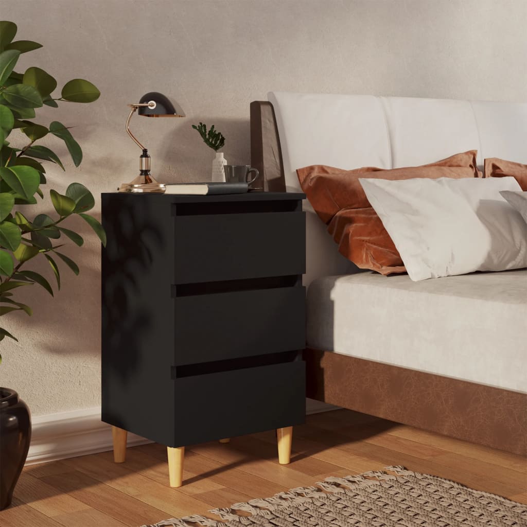 vidaXL Noptiere cu picioare lemn masiv, 2 buc., negru, 40x35x69 cm vidaXL Noptiere cu picioare lemn masiv, 2 buc., negru, 40x35x69 cm