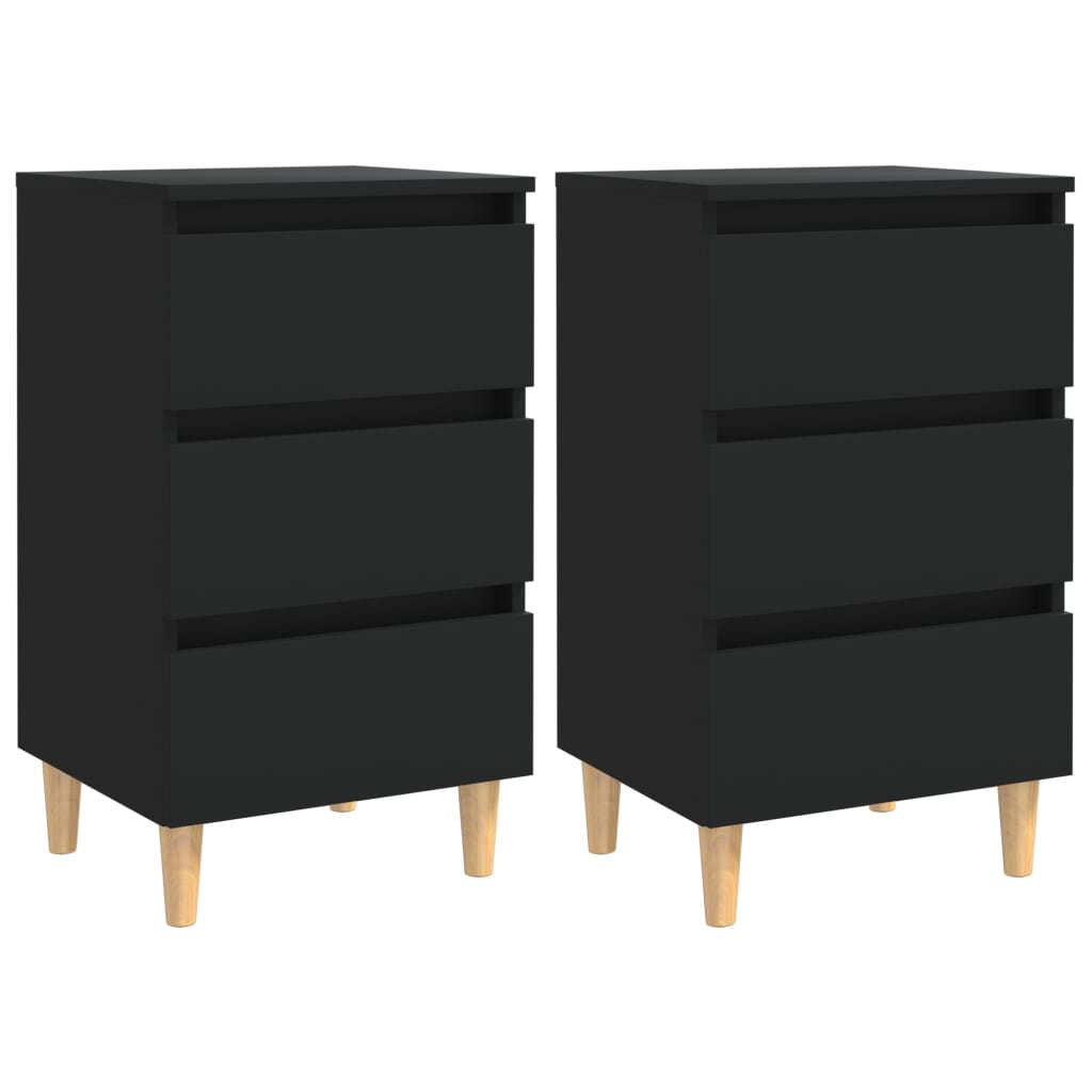 vidaXL Noptiere cu picioare lemn masiv, 2 buc., negru, 40x35x69 cm vidaXL Noptiere cu picioare lemn masiv, 2 buc., negru, 40x35x69 cm