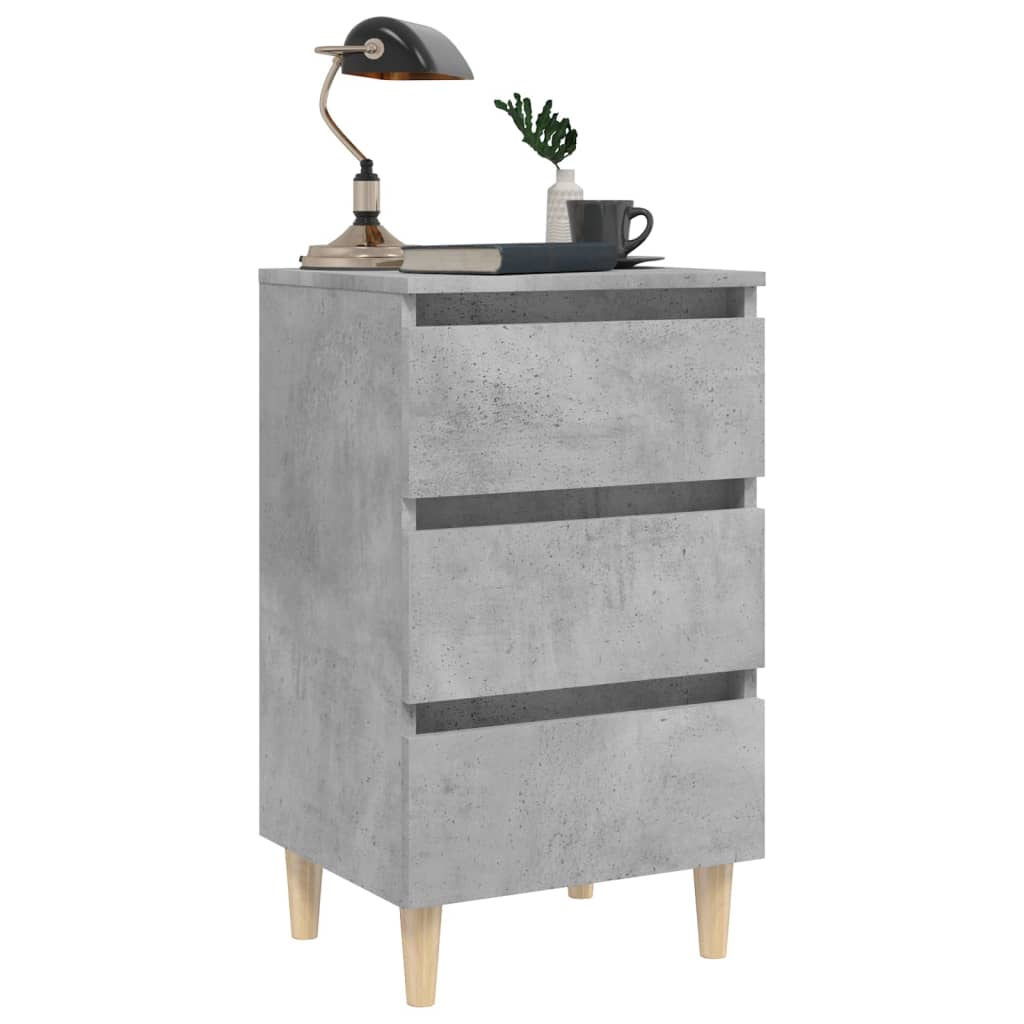 vidaXL Noptieră cu picioare lemn masiv, gri beton, 40x35x69 cm