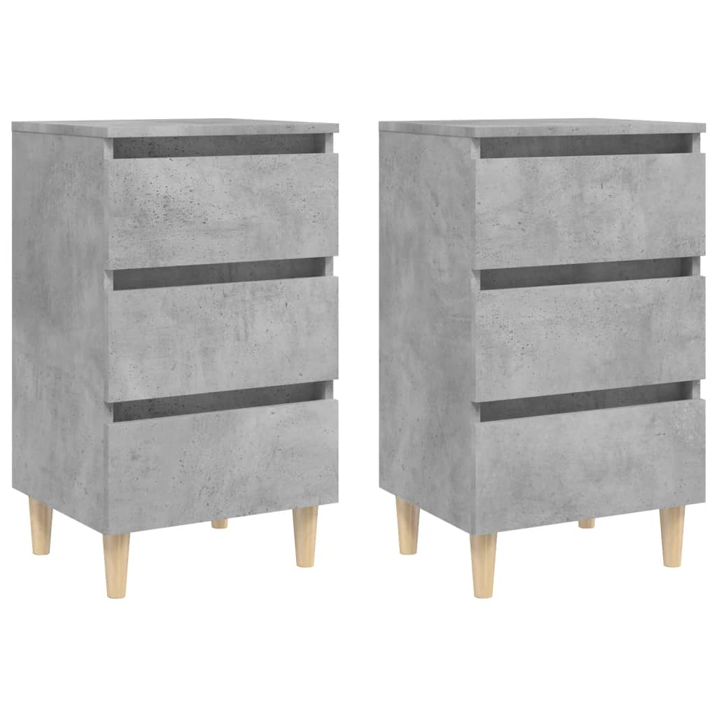 vidaXL Noptiere cu picioare lemn masiv, 2 buc., gri beton, 40x35x69 cm vidaXL Noptiere cu picioare lemn masiv, 2 buc., gri beton, 40x35x69 cm