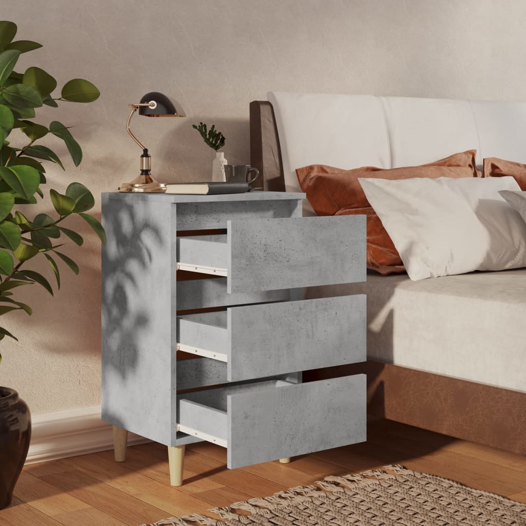 vidaXL Noptiere cu picioare lemn masiv, 2 buc., gri beton, 40x35x69 cm vidaXL Noptiere cu picioare lemn masiv, 2 buc., gri beton, 40x35x69 cm