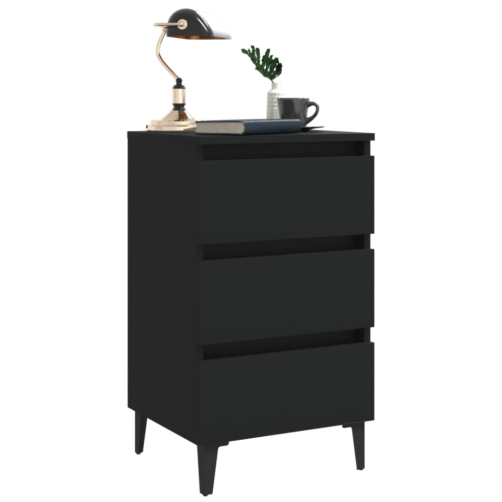 vidaXL Noptieră cu picioare metalice, negru, 40x35x69 cm