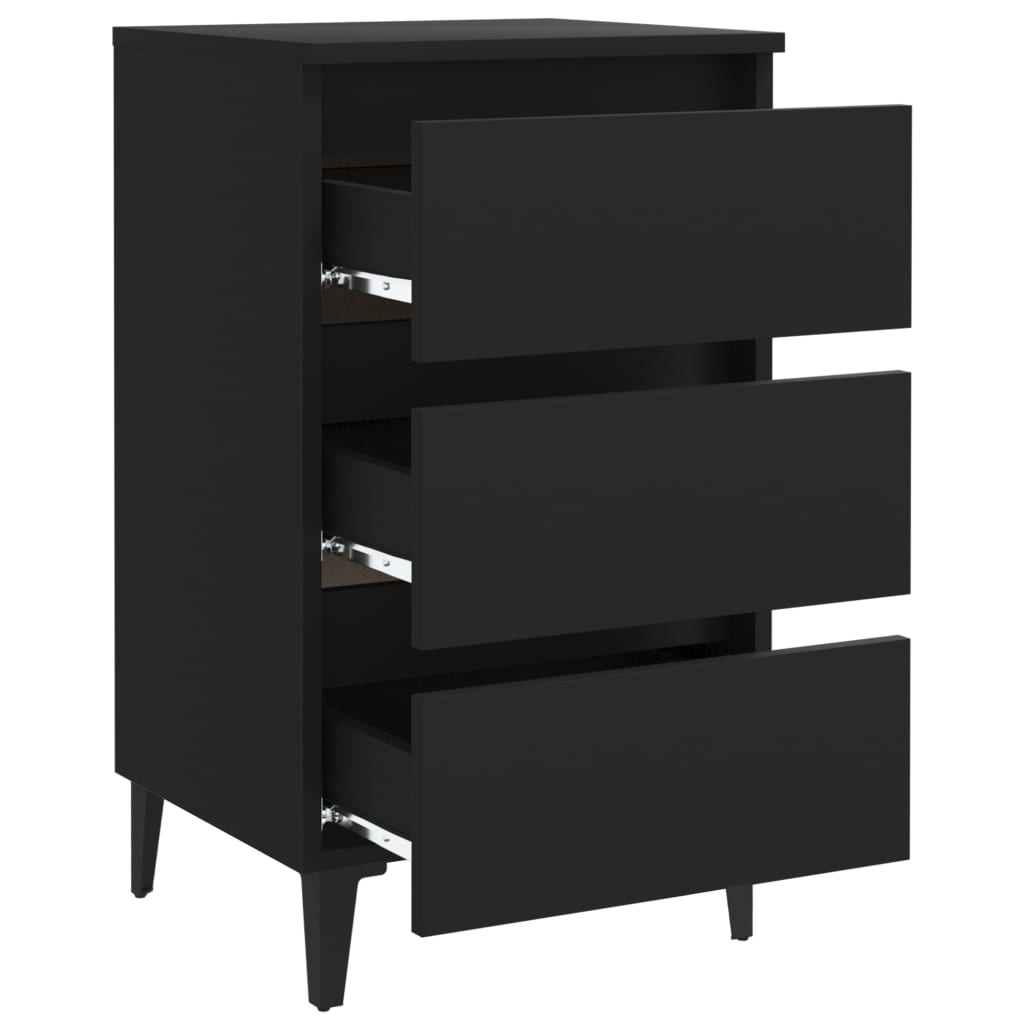 vidaXL Noptieră cu picioare metalice, negru, 40x35x69 cm