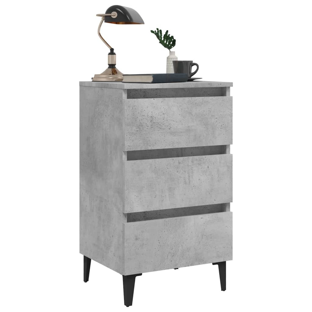 vidaXL Noptiere cu picioare metalice, 2 buc. gri beton, 40x35x69 cm